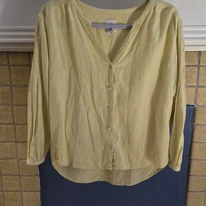 Joie Pale Yellow Button-Front Linen Blouse